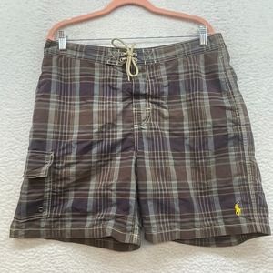 Vintage Polo Ralph Lauren Shorts Mens Medium Swim Trunks Lined Plaid Drawstring